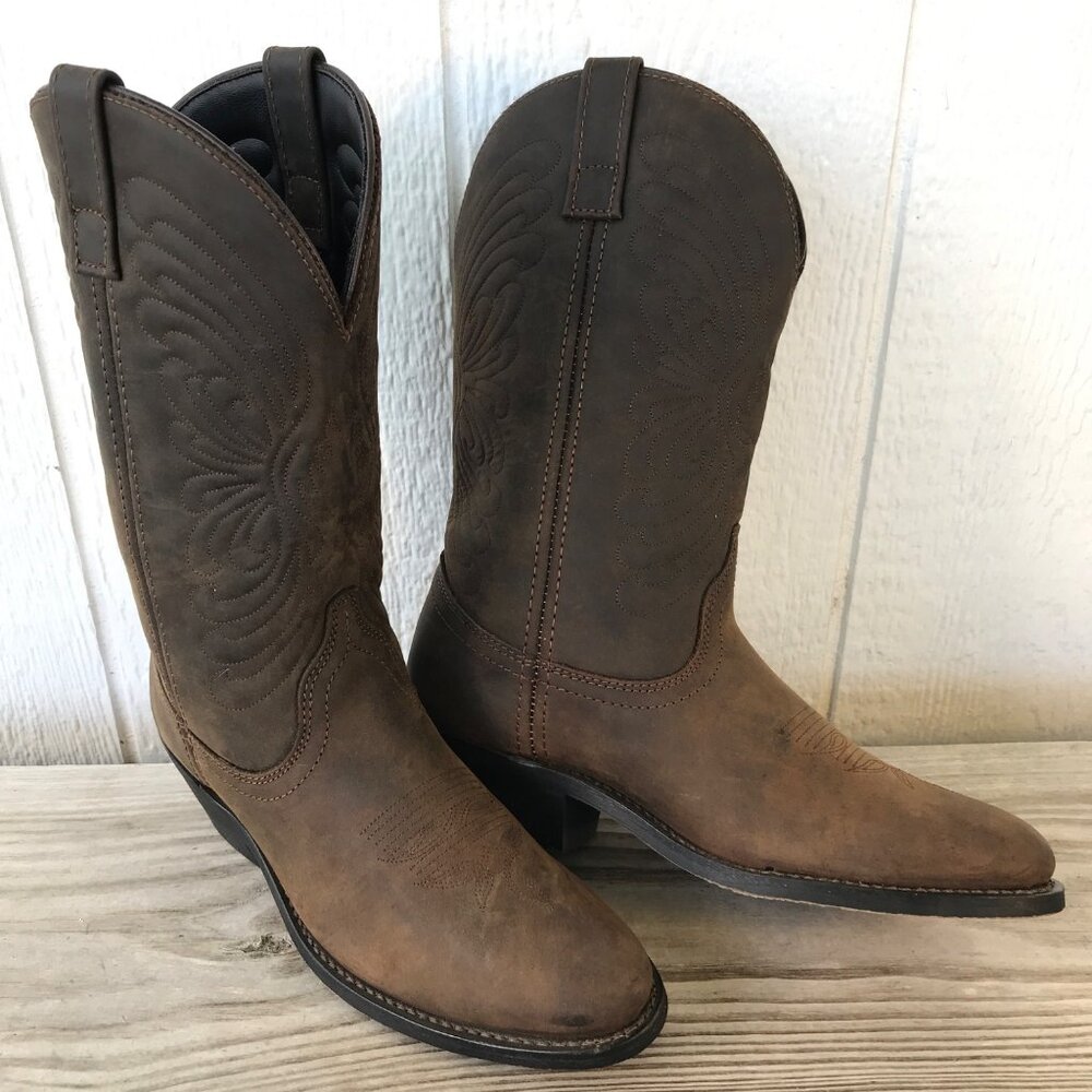 Masterson Womens Dark Tan Nubuck Oiled Leather Cowboy Western Boots 8.5 M RB7440